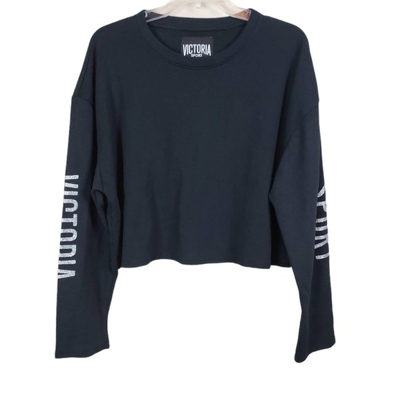 Victoria Sport Black Long Sleeve Casual Crop Top Shirt Women's Size Medium - Picture 1 of 7
